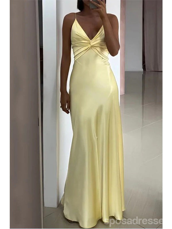 Sexy Yellow Mermaid Spaghetti Straps V-neck Long Party Prom Dresses Ideas,Evening Gowns,13848