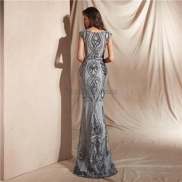 Scoop Grau Sparkly Sequin Mermaid Abend Prom Dresses, Abend Party Prom Dresses, 12063