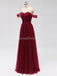 Off Shoulder Floor Length Dark Red Tulle Cheap Bridesmaid Dresses Online, WG589