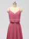 Σπαγγέτι λουράκια Dusty Ροζ σιφόν μακρά φθηνά φορέματα παράνυμφων σε απευθείας σύνδεση, WG600