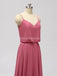 Σπαγγέτι λουράκια Dusty Ροζ σιφόν μακρά φθηνά φορέματα παράνυμφων σε απευθείας σύνδεση, WG600