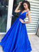 Simple Backless V Neck Spaghetti Straps A-line Long Evening Prom Dresses, 17594