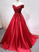 Red Off Shoulder Lace Long A-line Evening Prom Dresses, 17539