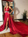 Sexy Red Side Slit Halter Backless Long Evening Prom Dresses, 17607