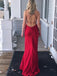 Sexy Backless Red Side Slit Mermaid Long Evening Prom Dresses, 17612