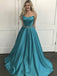 Simple Beaded Belt Turquoise A-line Long Evening Prom Dresses, 17640