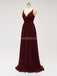 Dark Red Spaghetti Straps Chiffon Open Back Cheap Bridesmaid Dresses, WG584