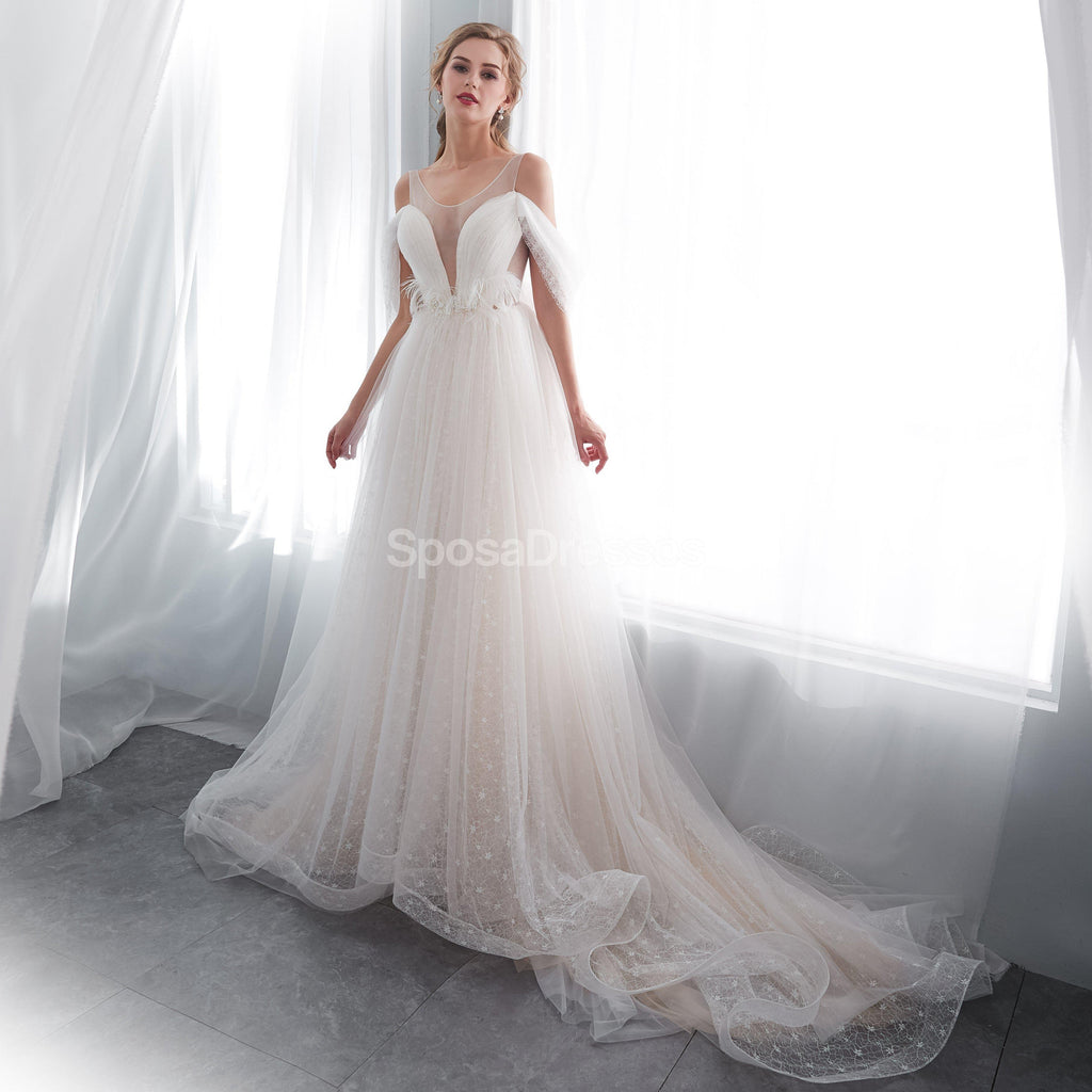 Off Schulter Einfache A-line Scoop Billig Hochzeit Kleider Online, Günstige Brautkleider, WD573