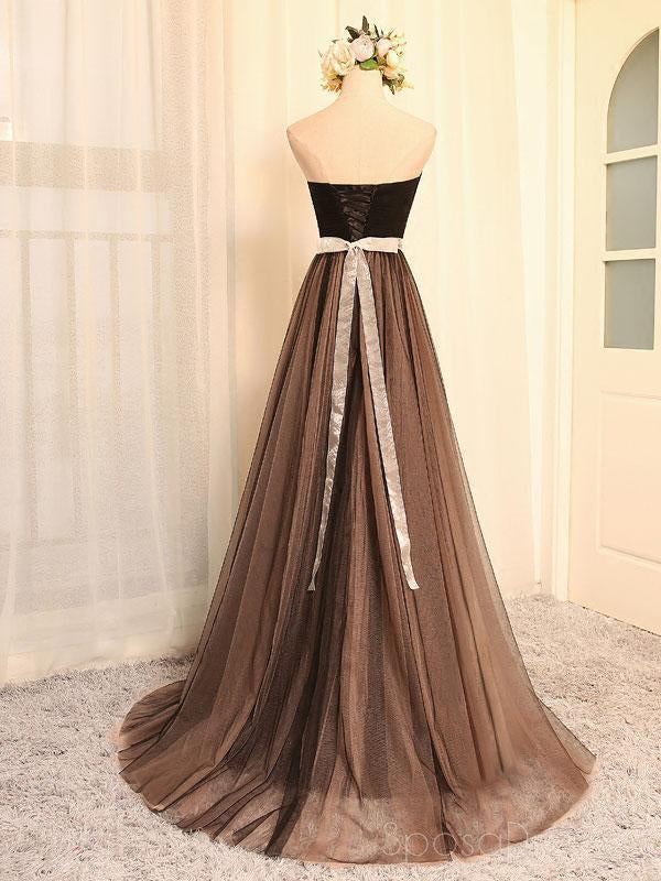 Strapless Sweetheart Beaded Belt A line Brown Long Evening Prom Dresses, Popular Cheap Long 2018 Party Prom Dresses, 17259