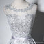 Fashion Sexy Open Back Gray Lace Beaded Evening Prom Dresses, Popular Lace Party Prom Dresses, Custom Long Prom Dresses, Cheap Formal Prom Dresses, 17176