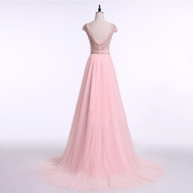 Προκλητικά Backless το Μανίκι Καπ Ρουζ σε Ροζ με Χάντρες Μακρύ Βράδυ Φορέματα Prom, τη Δημοφιλή Φτηνή Καιρό 2018 Κόμμα Φορέματα Prom, 17241