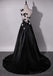 One Shoulder Handmade Flower Black A-line Long Evening Prom Dress, 17624