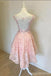 High Low Peach Lace See Through Back Short Homecoming Prom Dresses, Affordable Short Party Prom Sweet 16 Dresses, Perfect Homecoming Cocktail Dresses, CM367
