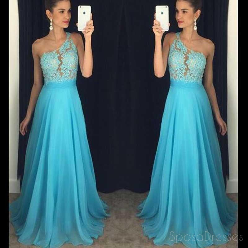 One shoulder Chiffon Lace Long Evening Prom Dresses, Sexy See Through Party Prom Dress, Custom Long Prom Dresses, Cheap Formal Prom Dresses, 17044