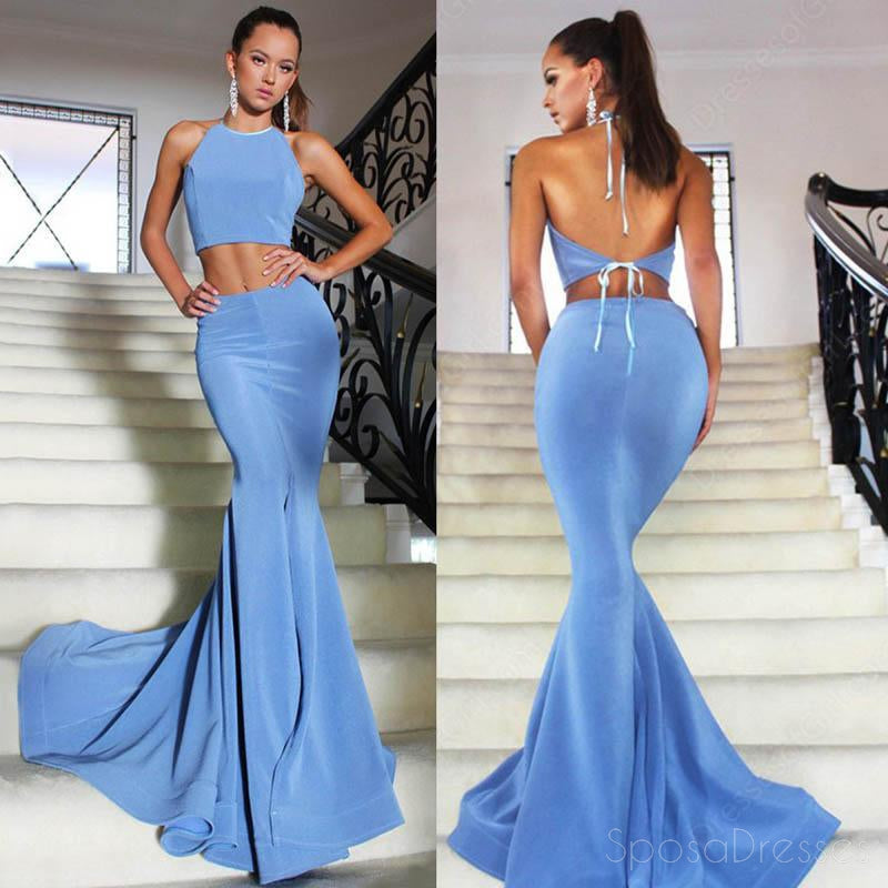 Sexy Blue Two Pieces Mermaid Evening Prom Dresses, Popular 2018 Party Prom Dresses, Custom Long Prom Dresses, Cheap Formal Prom Dresses, 17205