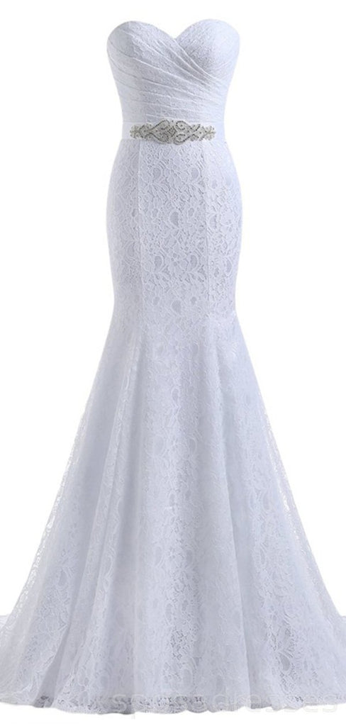 Sweetheart White Lace Mermaid Cheap Wedding Dresses Online, Cheap Lace Bridal Dresses, WD468