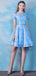 Kurzarm Blue Lace Günstige Homecoming Kleider Online, Günstige Kurze Ballkleider, CM777