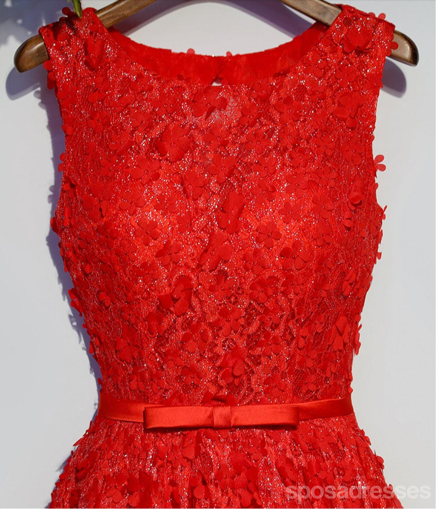 Red Lace Beaded Round Neckline Homecoming Prom Dresses, Affordable Corset Back Short Party Prom Dresses, Perfect Homecoming Dresses, CM253