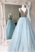 Φως Μπλε Εξώπλατο Μια γραμμή Βραδινά Φορέματα Prom, Σέξι Βαθιά V λαιμόκοψη Κόμμα Φόρεμα Prom, 17048
