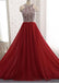 Dark Red Halter Chiffon Beaded A line Long Custom Evening Prom Dresses, 17416