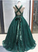 Smaragdgrün V-Ausschnitt Sparkly Ballkleid Günstige Abendkleider, Abendparty-Abendkleider, 12156