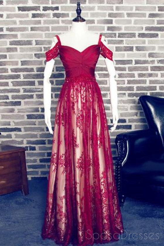 2018 Off Shoulder Dark Red Lace Cheap Long Evening Prom Kleider, 17502