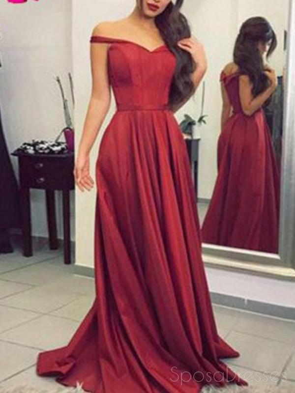 Simple Red Off Shoulder A-line Long Evening Prom Dresses, 17582