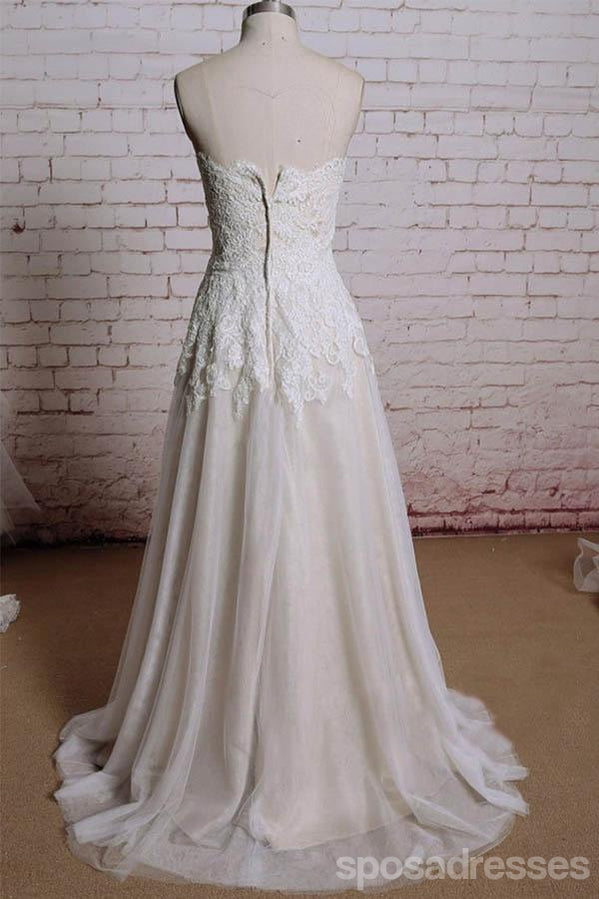 Strapless Sweetheart Lace A-line Long Wedding Bridal Dresses, WD292