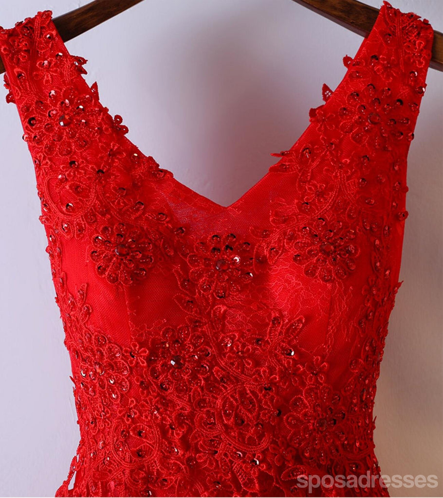 Red Lace V Neckline Homecoming Prom Dresses, Affordable Corset Back Short Party Prom Dresses, Perfect Homecoming Dresses, CM254