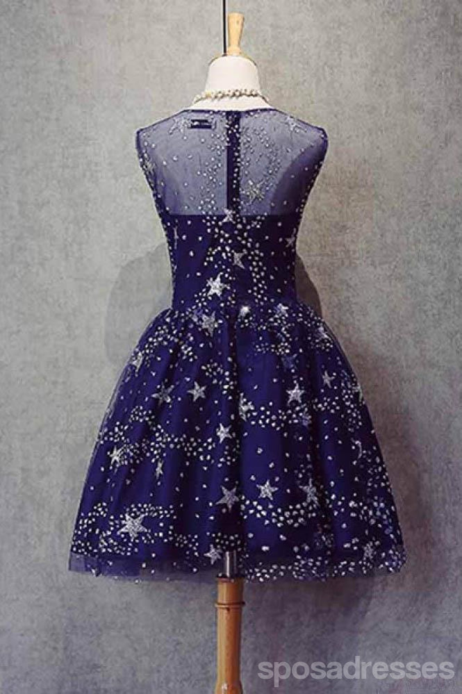 Blue Illusion Unique Cheap Short Homecoming Dresses 2018, CM552