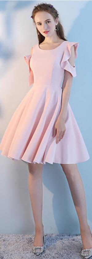 Erröten Rosa Günstige übereinstimmende einfache kurze Brautjungfer Kleider Online, WG516