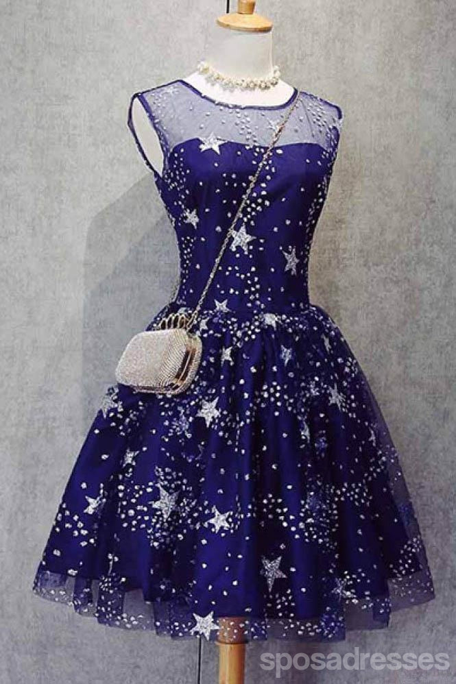 Blue Illusion Unique Cheap Short Homecoming Dresses 2018, CM552
