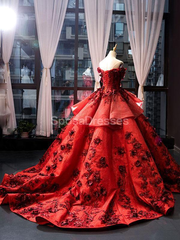 Shoulder Red Ball Gown Long Evening Prom Φορέματα, Βραδινά Πάρτι Χορός, 12259