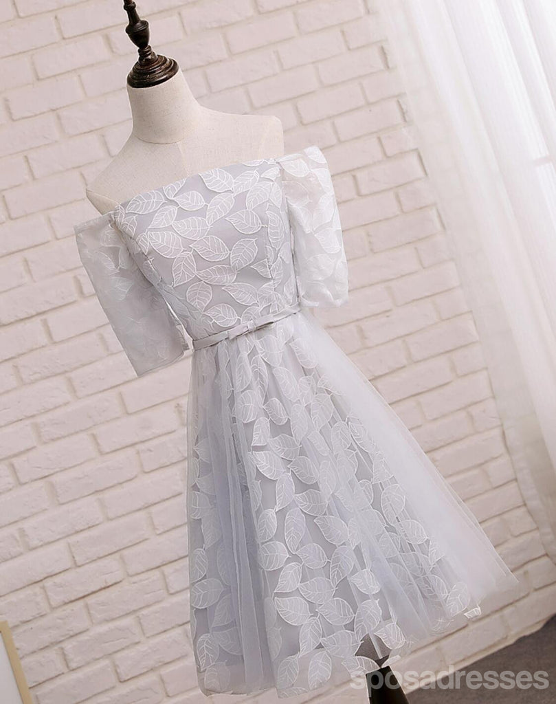 Short Sleeve Gray Leaf Lace Cute Homecoming Prom Dresses, Affordable Short Party Prom Sweet 16 Dresses, Perfect Homecoming Cocktail Dresses, CM339