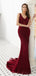 Σκούρο κόκκινο V Neck δαντέλα με στρας, βραδινά φορέματα, βραδινά φορέματα Prom, βραδινά φορέματα, 12090