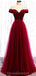 Cap Sleeve Red Sparkly Tulle Lange Günstige Abendkleider, Abendparty Abendkleider, 12329