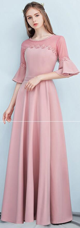 Dusty Pink Floor Length Mismatched Simple Cheap Bridesmaid Dresses, WG518