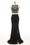 Sexy zweiteilige Perlen Abend Abendkleider, schwarz lange Schlitz Party Ballkleid, benutzerdefinierte lange Abschlussballkleider, billige formelle Abschlussballkleider, 17058