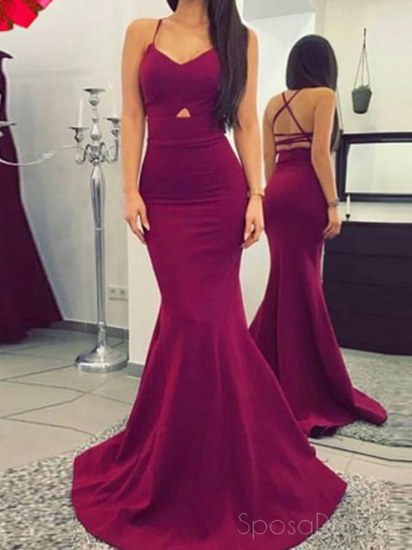 Sexy Backless Spaghetti Straps Red Mermaid Long Evening Prom Dresses, 17584