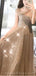 Off Shoulder Sparkly Gold A-line Long Evening Prom Dresses, Cheap Custom Sweet 16 Dresses, 18567
