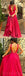 Σέξυ Backless Σκούρο Κόκκινο V Neck A line Long Evening Prom Dresses, 17458