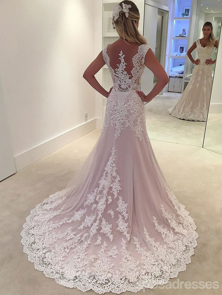 Lace Strapless A-line See Through Cheap Wedding Dresses Online, WD339