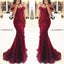 Off Shoulder Dark Red Lace Beaded Mermaid Evening Prom Dresses, Cheap Formal Prom Dresses, 17207