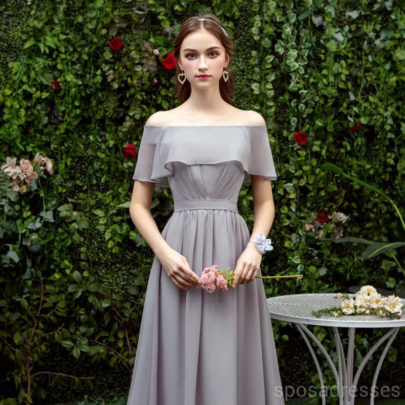 Grey Floor Length Mismatched Chiffon Cheap Bridesmaid Dresses Online, WG532