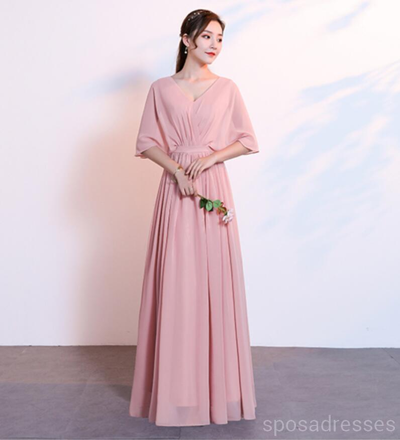 Blush Pink Floor Length Mismatched Chiffon Cheap Bridesmaid Dresses Online, WG534