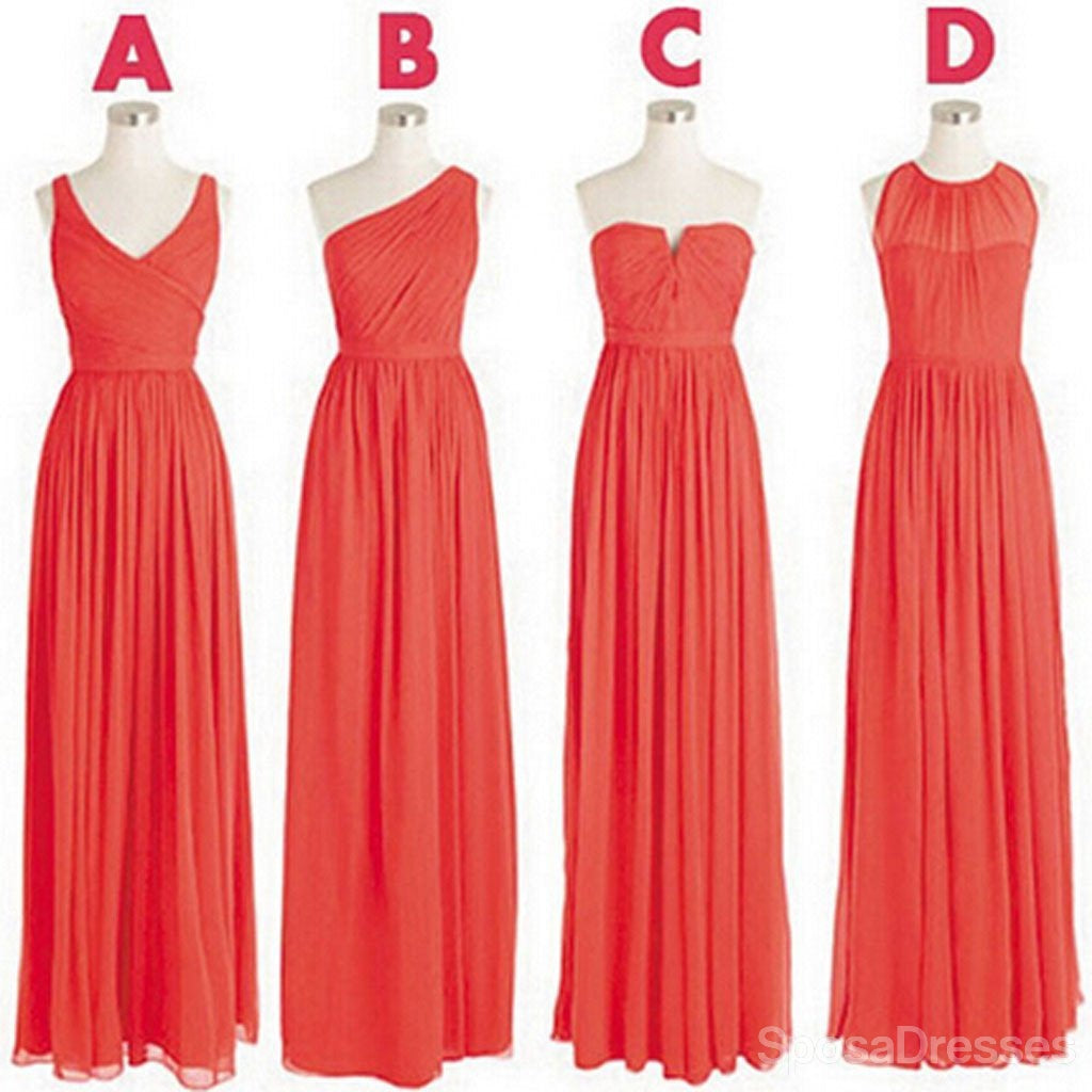 Cheap Simple Mismatched Styles Chiffon A Line Long Bridesmaid Dresses, WG182