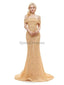 Off Shoulder Spaghetti Straps Gold Spitzenabend Prom Dresses, Abend Party Prom Dresses, 12056