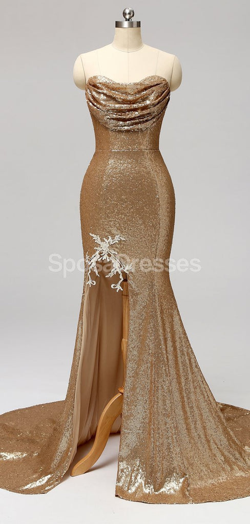 Gold Sequin Sweetheart Mermaid Cheap Bridesmaid Dresses Online, WG597