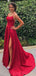 Rojo Sexy lado slit espagueti correas baratos vestidos de fiesta de noche larga, barato dulce 16 vestidos, 18374