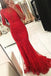 Langarm Backless High Neck Red Mermaid Spitze Lange Abend Prom Kleider, 17460